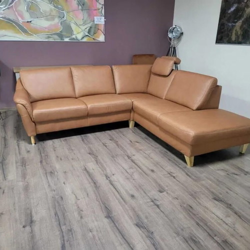 Light Brown Leather Corner Sofa Viola new with storage function