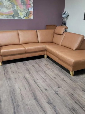 Viola leather corner sofa new, light brown with storage function