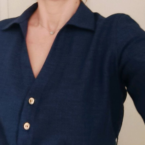 Toi&Moi office dress blue with gold buttons and belt like new