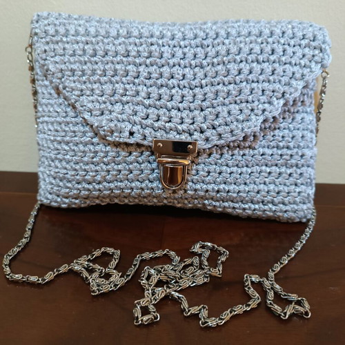 Handmade knitted crossbody bag new, gray with fabric lining