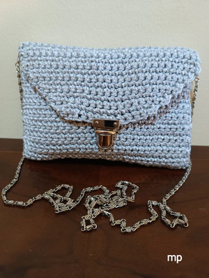 Handmade knitted crossbody bag new, gray with fabric lining