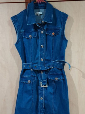 Morgan denim sleeveless dress like new, shirt style, blue, size M
