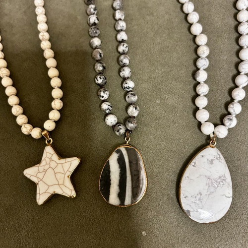 Long necklaces with stones and natural pendant, new, set of 3