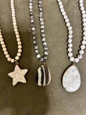 Long necklaces with stones and natural pendant, new, set of 3