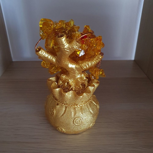 Feng Shui Tree with Chinese Lucky Coins in Gold Sack new