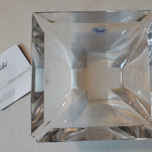 Rogaska ashtrays handmade, new, set of 2, Square Diamond Plain crystal