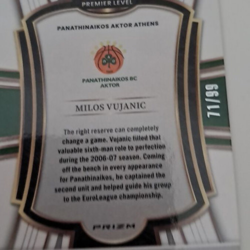 Panini Select Euroleague Milos Vujanic Premier Level card new