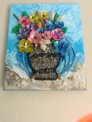 3D Art Panel Antique Vase with Sea Flowers New