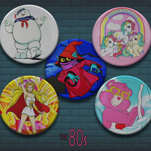 80's Cartoon Pins new, pack of 9 pieces 2.5cm