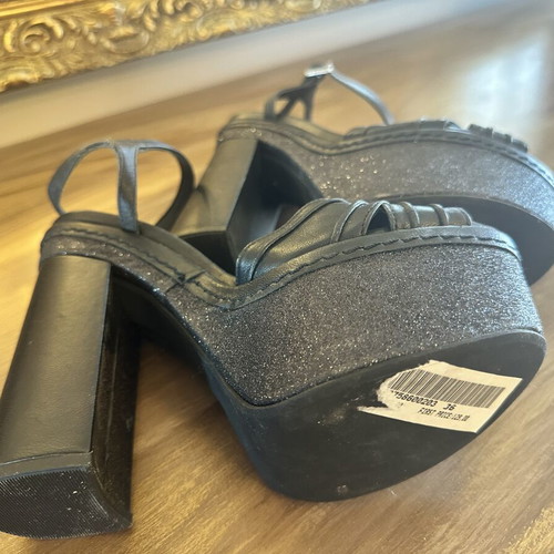 Tsakiris Mallas black glitter sandals like new, size 36