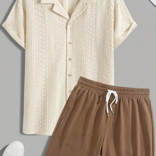 Summer set small with shorts and shirt, new, beige and brown