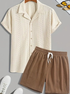 Summer set small with shorts and shirt, new, beige and brown