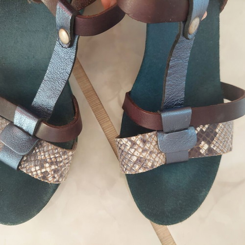 Take Me leather sandals used, blue and brown, size 37