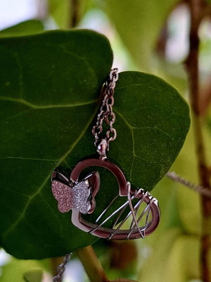Heart necklace with 3D butterfly and adjustable chain, like new