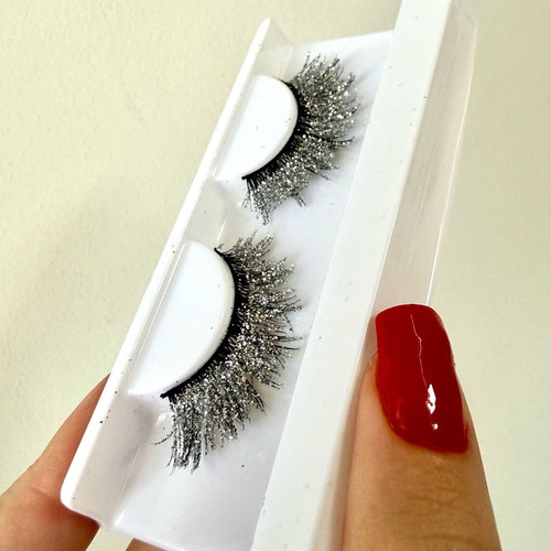 Glitter silver false mink lashes 3D brand new