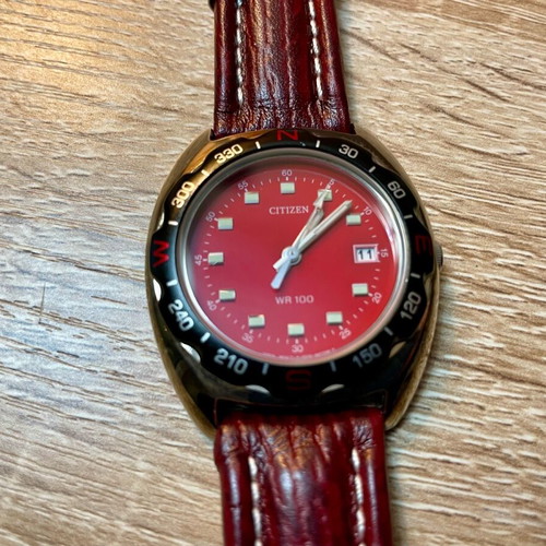 Citizen Vintage NOS new watch with red leather strap