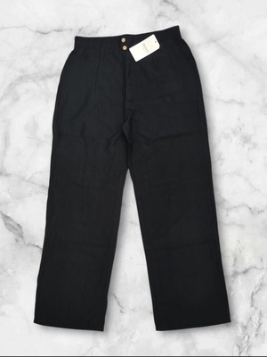 Wide leg pants new with decorative buttons, elastic waist, black