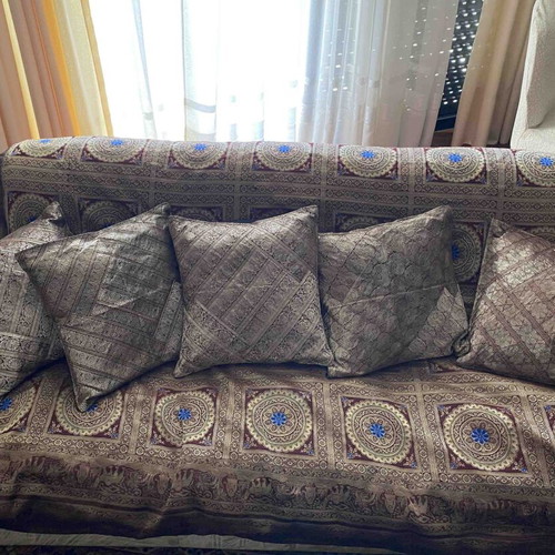 Boho Indian Mandala sofa cover with elephants and 5 pillows like new