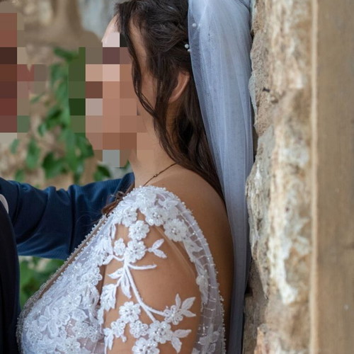Wedding dress like new with hoop skirt and veil, size L-XL from Atelier Marina Galani