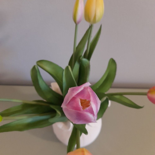 Decorative vase with tulips, 22cm height