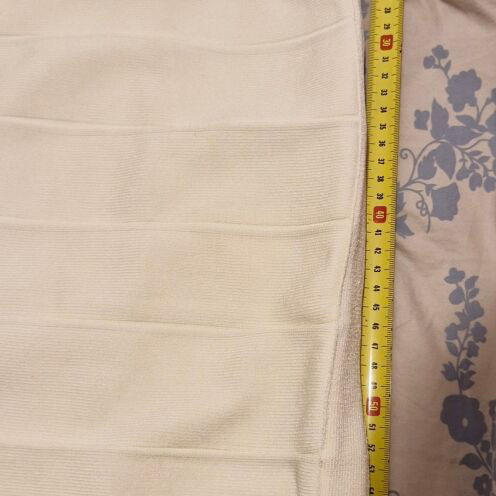 Cinema dress by Panos Zinas, white mini bandage with denim straps and details