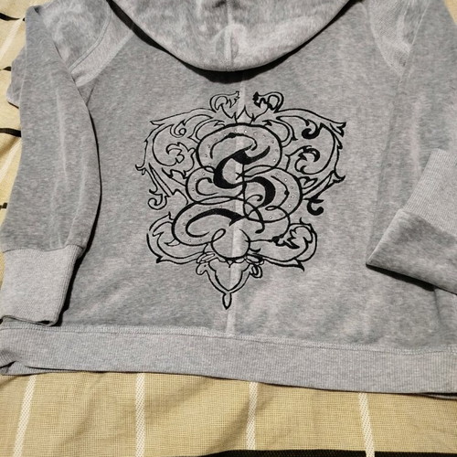 SugarFree Velour Hoodie Grey Like New with Hood and Rhinestones