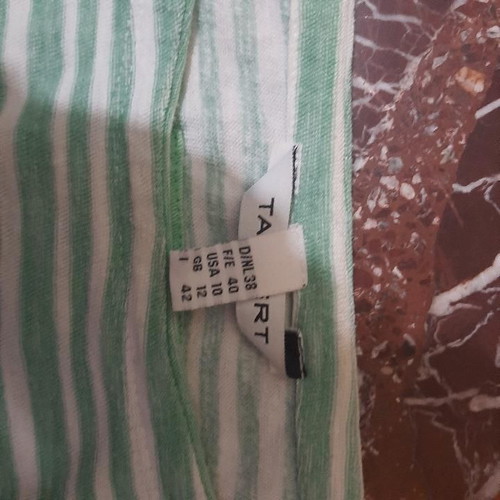 Woman's striped shirt used, green and white, size M
