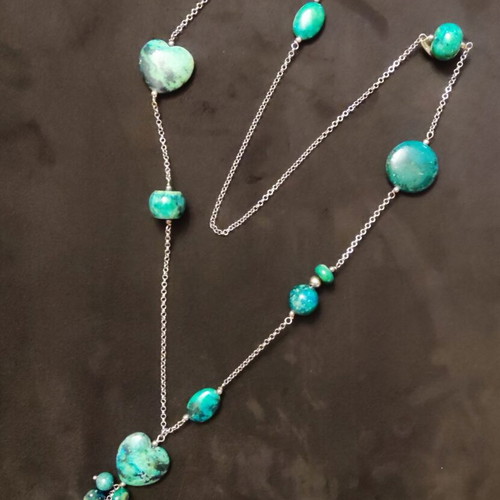 Gregio long silver 925 necklace with semi-precious stones like new