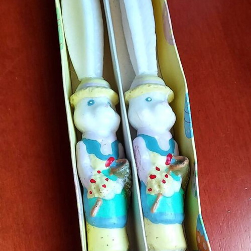 Set of two vintage Easter candles used, rabbit-shaped
