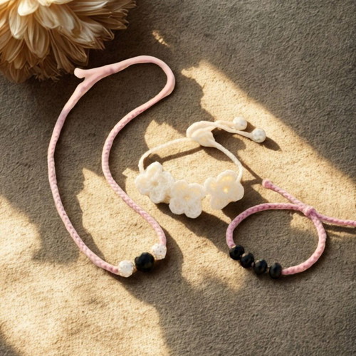 Boho Summer Shoulder Bag and Handmade Jewelry Set new, pink