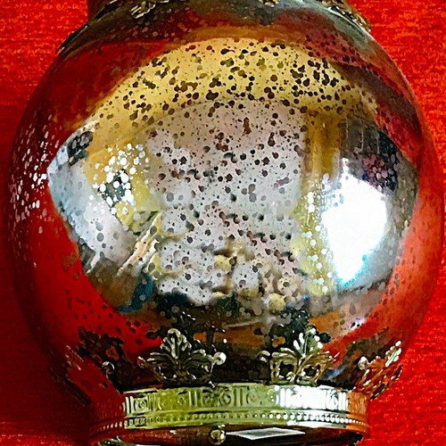 Rare design crystal vase with silver engravings and candle inside
