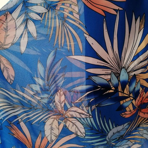 Blue mini dress with floral patterns and straps, new S/M