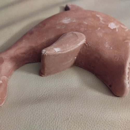 Wall decorative whale used, 20 cm handmade clay