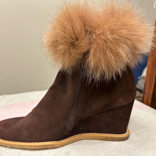 Arche suede ankle boots with fox fur trim new, size 39 brown