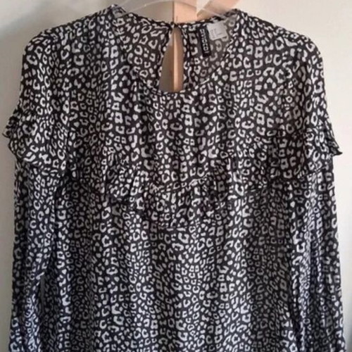 Women's leopard print blouse with frill, H&M, size medium, like new