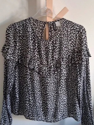 Women's leopard print blouse with frill, H&M, size medium, like new