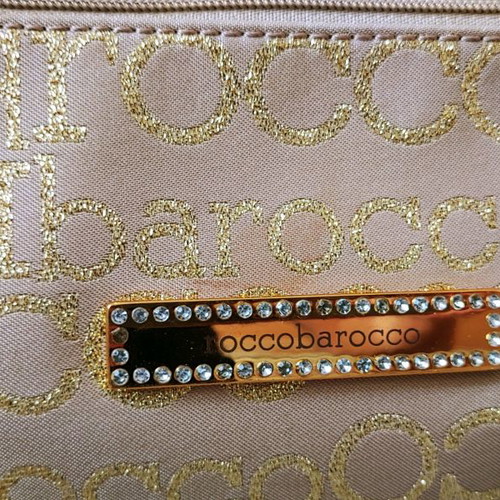 Rocco Barocco handbag used beige with gold letters and metal details
