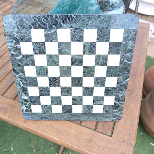 Marble chessboard like new, green and white marble, 30×30×1.5 cm