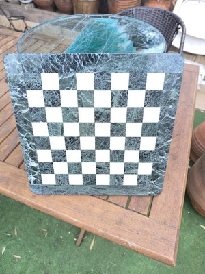 Marble chessboard like new, green and white marble, 30×30×1.5 cm