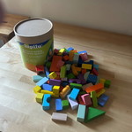 Wooden building blocks like new, 195 pieces, multicolored
