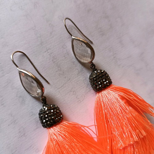 Mazaraki earrings new with crystals and orange tassel