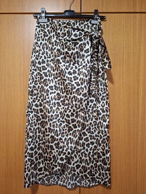 L&S Leopard Midi Skirt with Side Tie, New, One Size