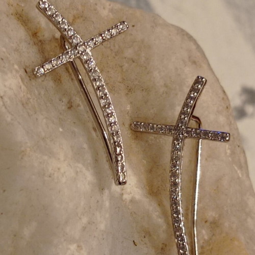 Ear Crawlers Earrings with Zirconia Crosses Sterling Silver 925 new