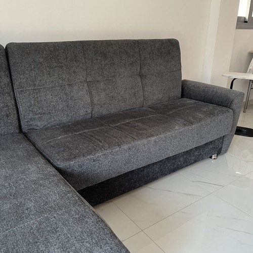 Corner sofa bed used with storage, dark gray, 264x140 cm