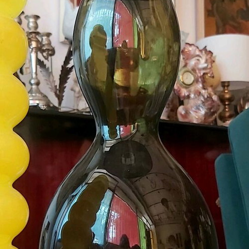 Table lamp made of green transparent thick glass like new