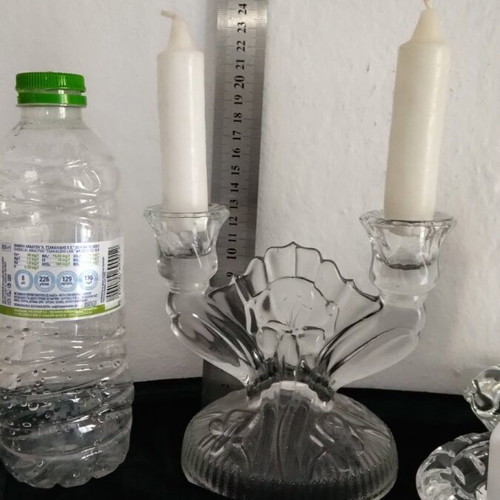 Glass candlestick set like new with candles