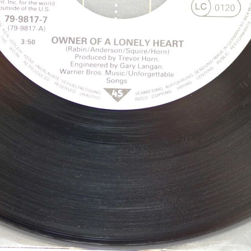 Yes Owner of a Lonely Heart 7'' vinyl used, rock