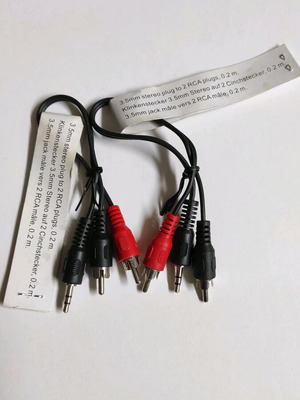 3.5mm male plug to 2 RCA male adapter with 20cm cable, pack of 2 new