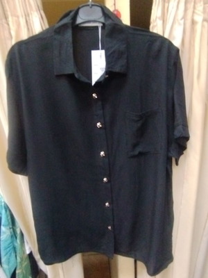 Black Women's Shirt 2707 New Cotton Linen with Chest Pocket