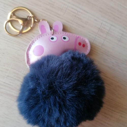 Keychain used synthetic fur Peppa Pig animal shape multicolor